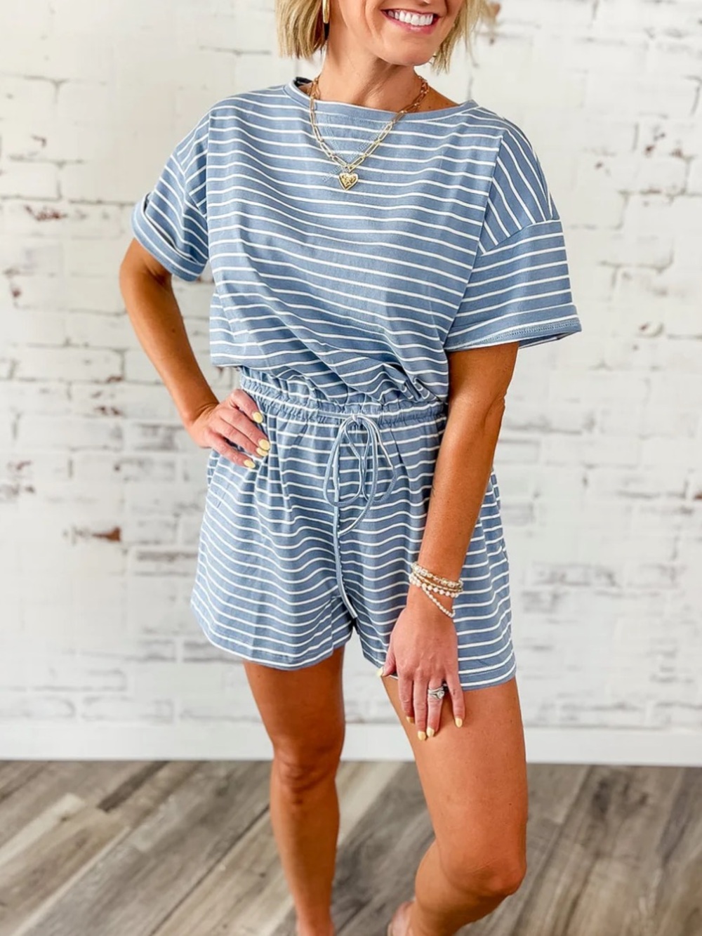 Striped Blue & White Women’s Short Romper